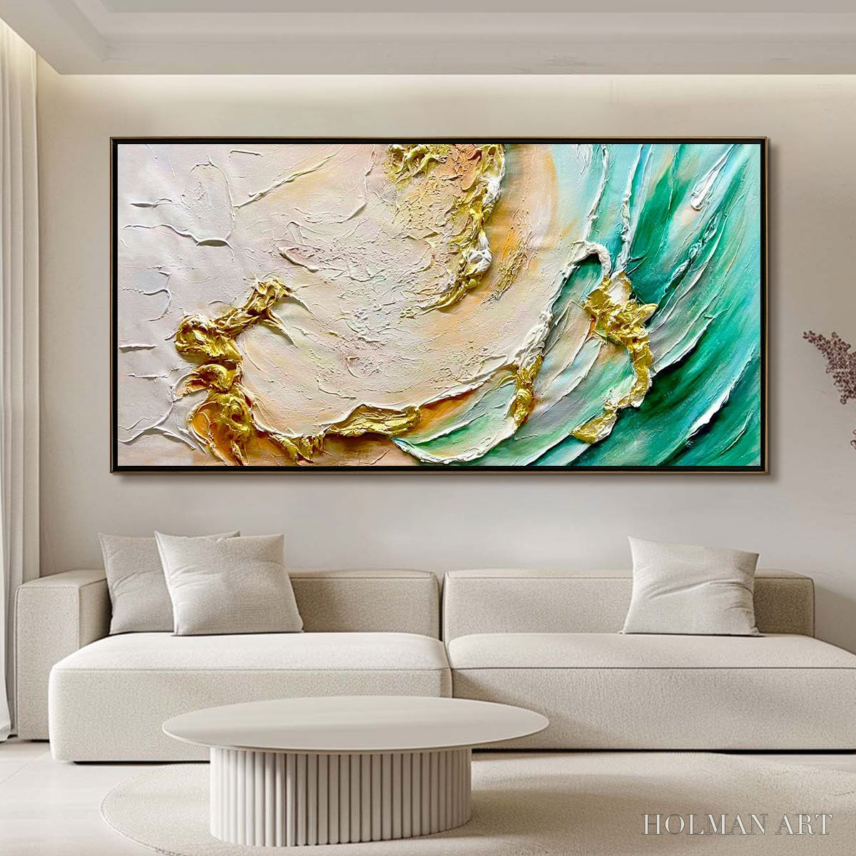 HOLMAN ART Ready to Ship | Jade Aurora – Abstract Gold-Green Impasto Oil Painting - image 1