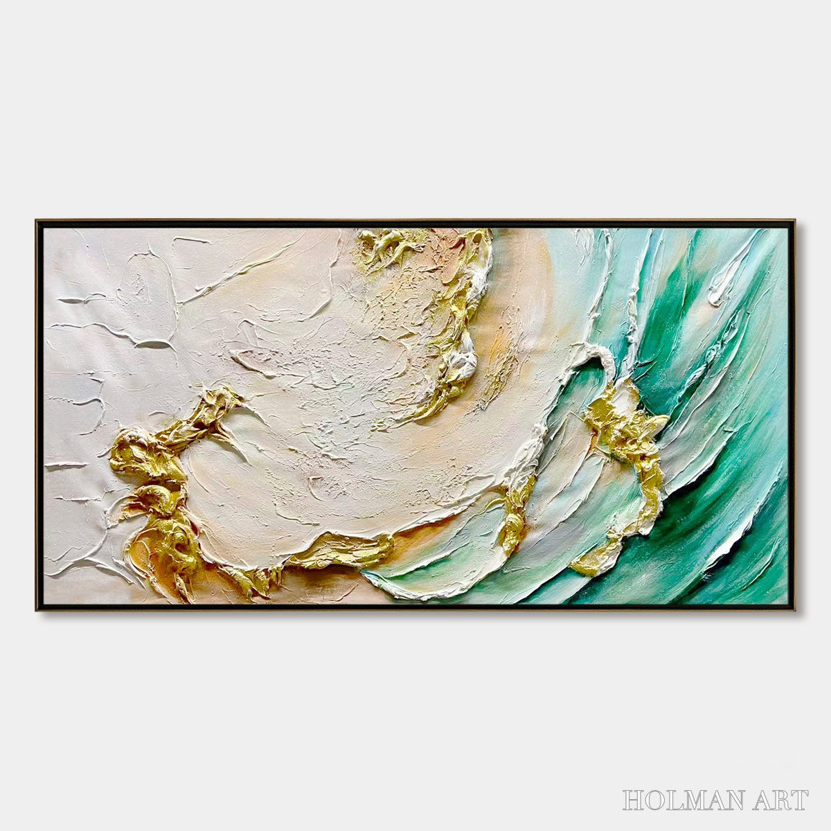 HOLMAN ART Ready to Ship | Jade Aurora – Abstract Gold-Green Impasto Oil Painting - image 3