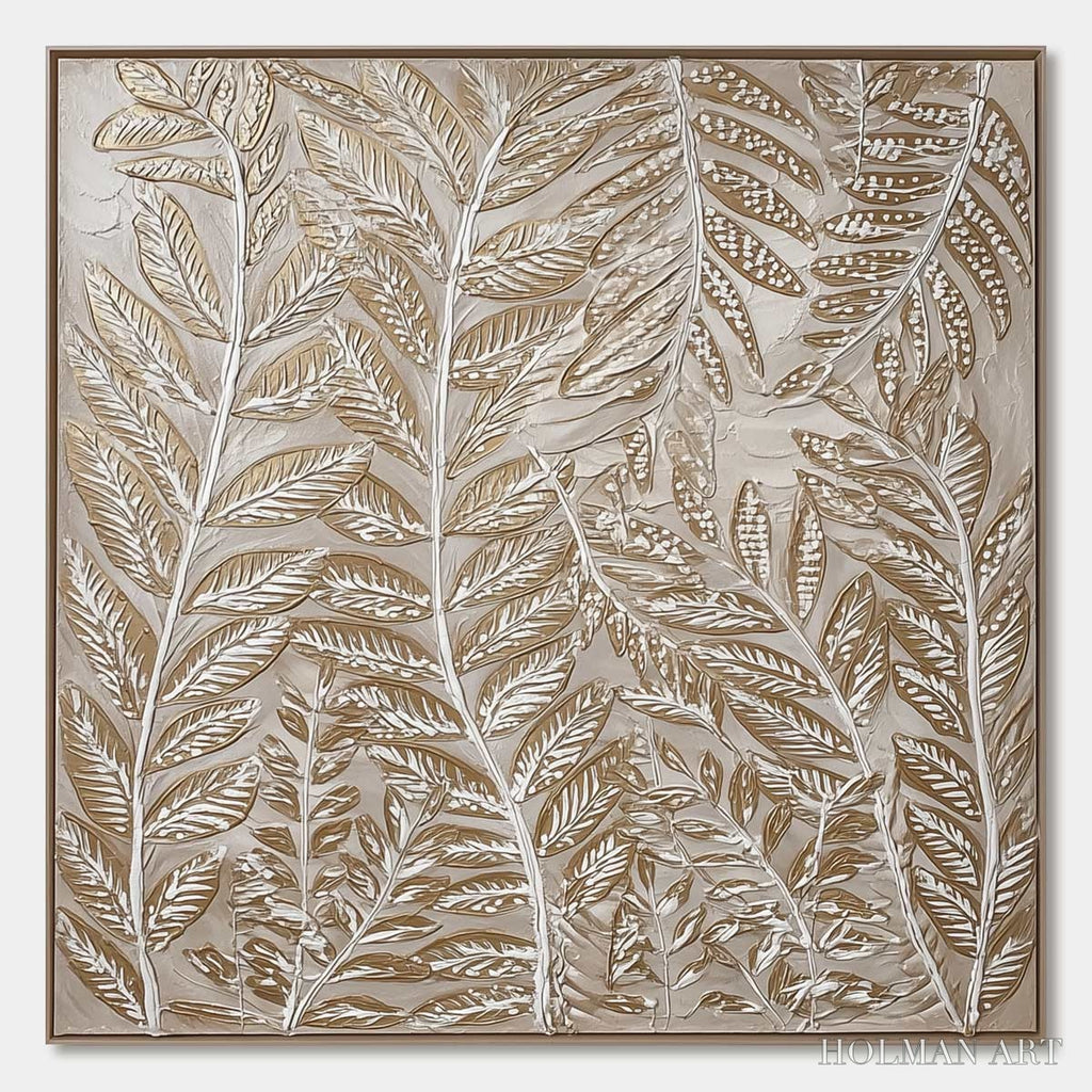 HOLMAN ART Golden Botanicals – Textured Metallic Gold Leaf Oil Painting - image 1