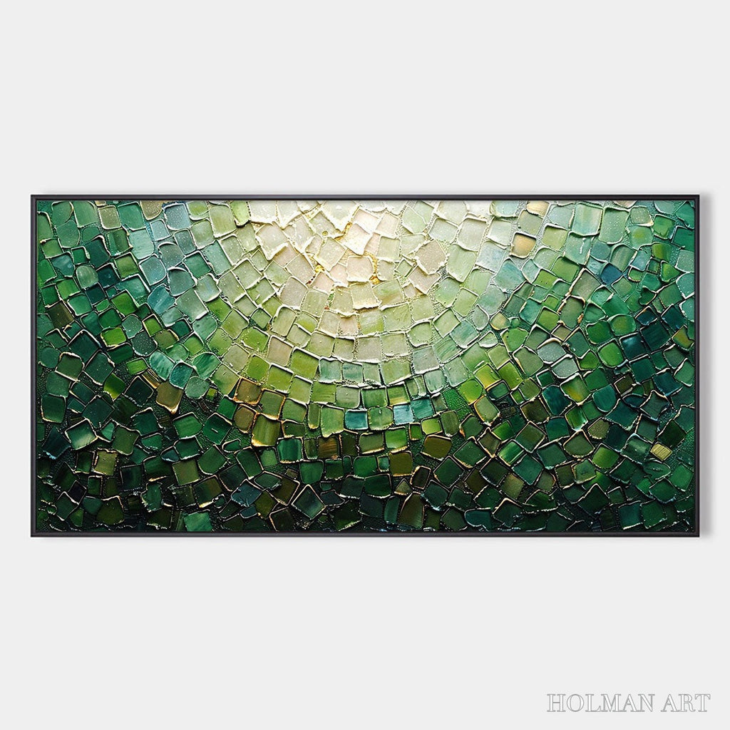 HOLMAN ART Emerald Mosaic – Textured Abstract Green and Gold Oil Painting - image 1