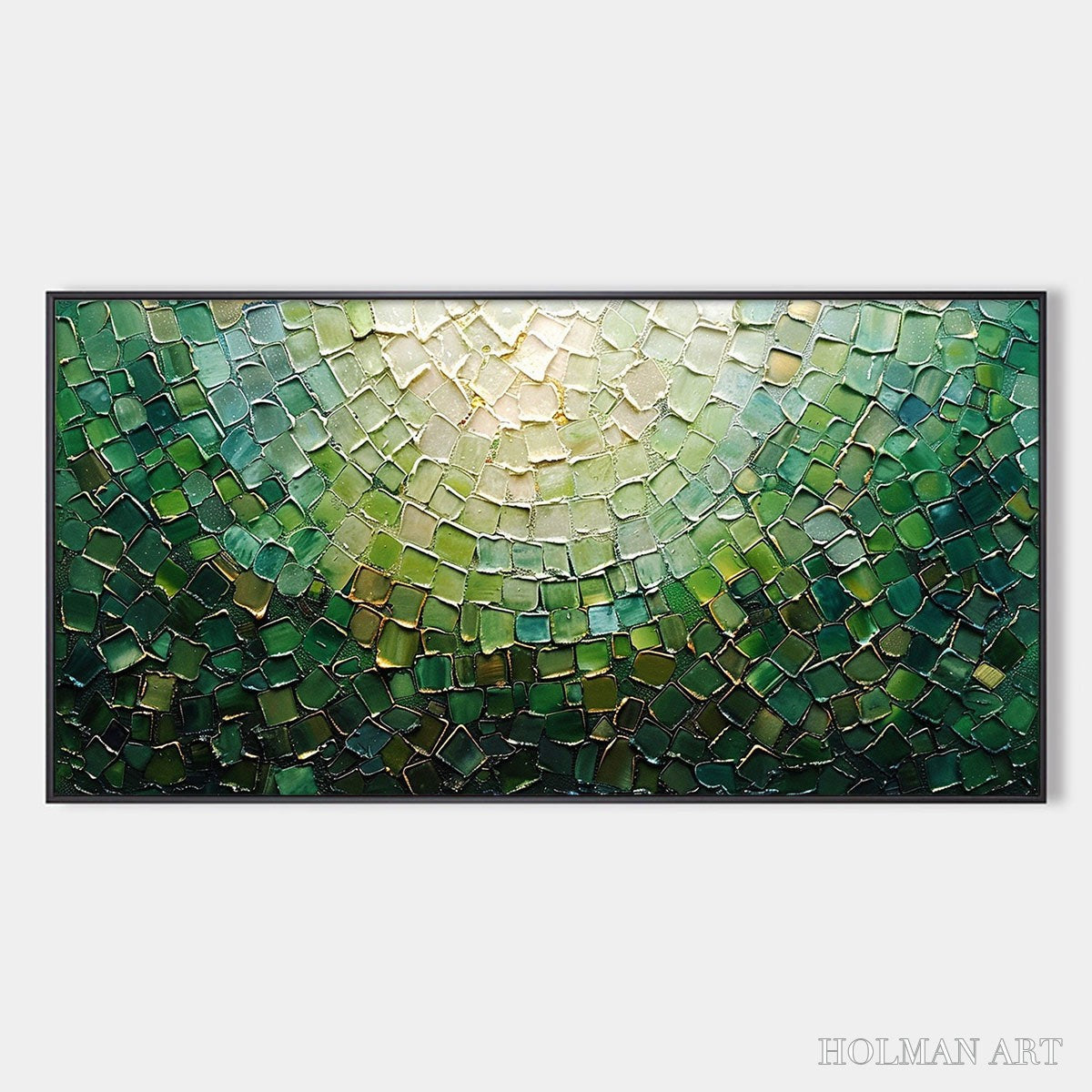 HOLMAN ART Emerald Mosaic – Textured Abstract Green and Gold Oil Painting - image 1