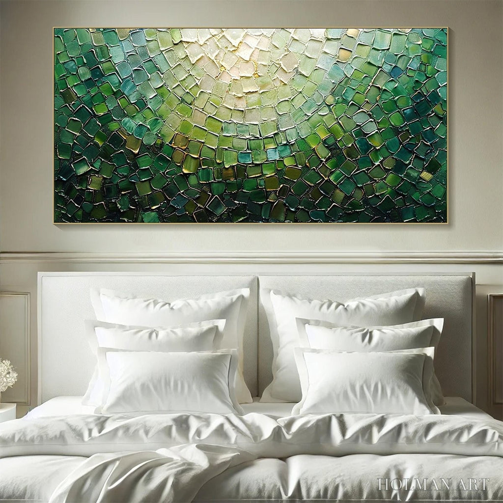 HOLMAN ART Emerald Mosaic – Textured Abstract Green and Gold Oil Painting - image 2