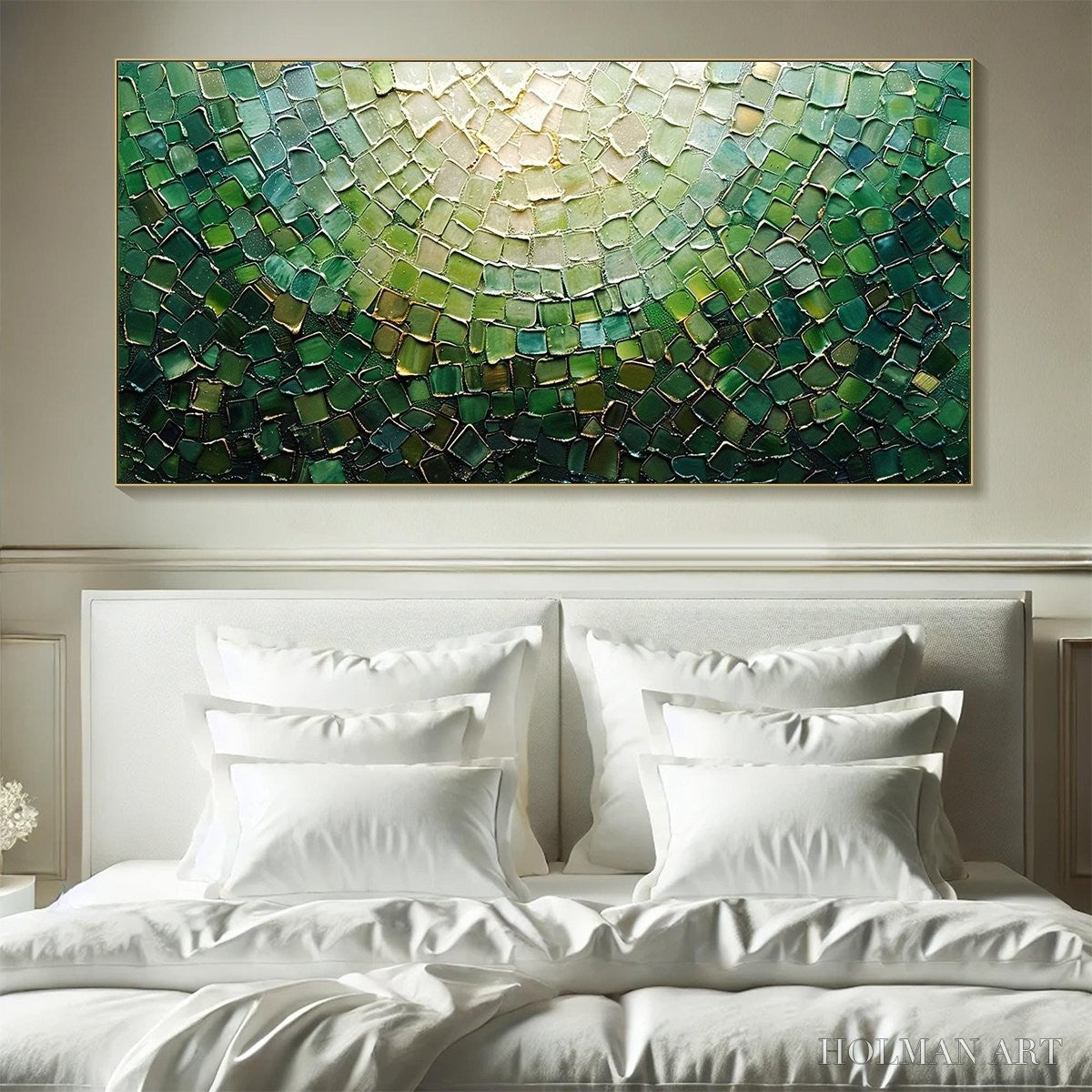 HOLMAN ART Emerald Mosaic – Textured Abstract Green and Gold Oil Painting - image 2