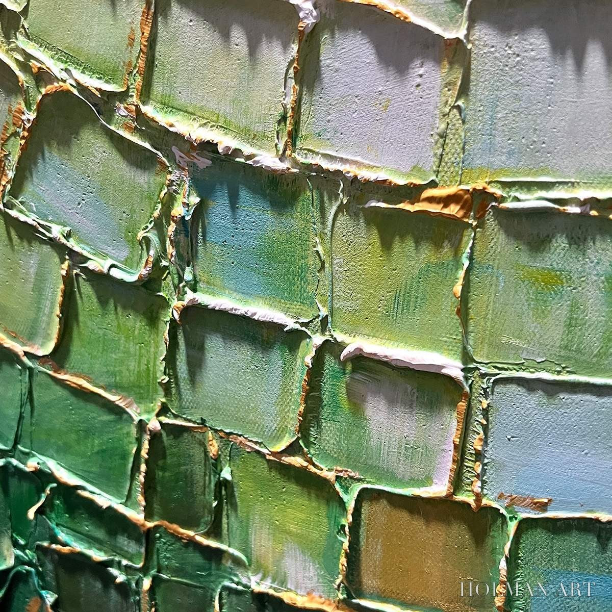 HOLMAN ART Emerald Mosaic – Textured Abstract Green and Gold Oil Painting - image 5