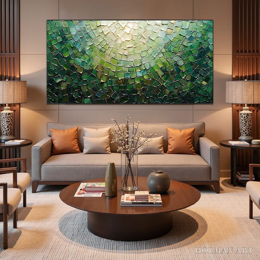 HOLMAN ART Emerald Mosaic – Textured Abstract Green and Gold Oil Painting - image 6
