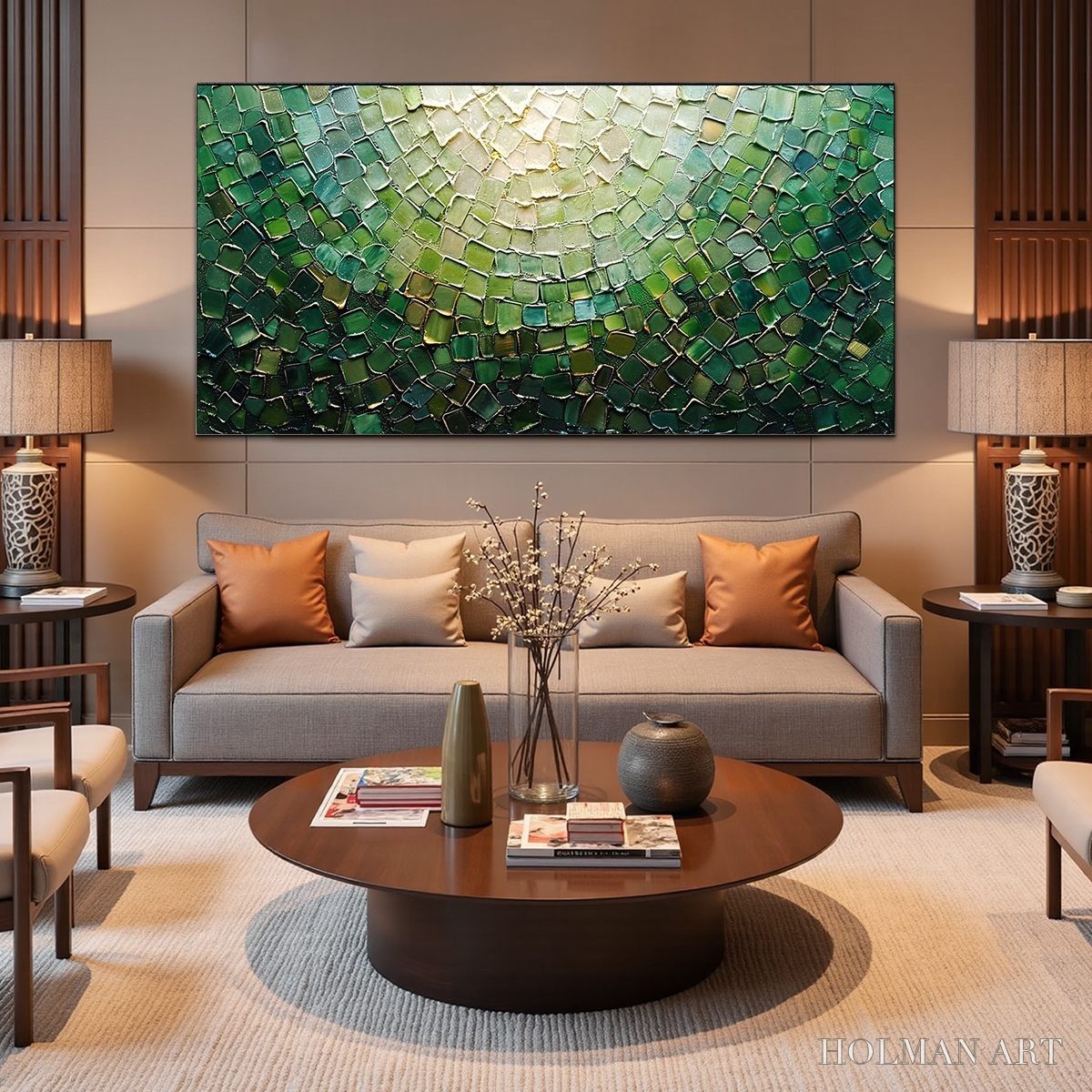 HOLMAN ART Emerald Mosaic – Textured Abstract Green and Gold Oil Painting - image 6