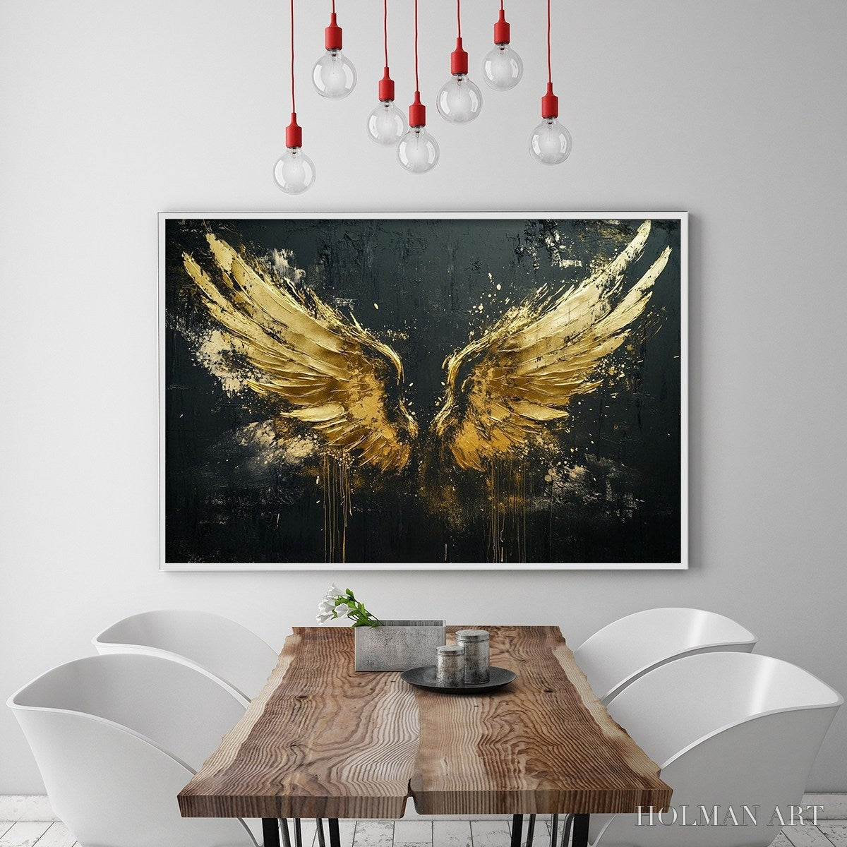 HOLMAN ART Golden Ascension – Textured Gold Wings Oil Painting on Black Canvas - image 2