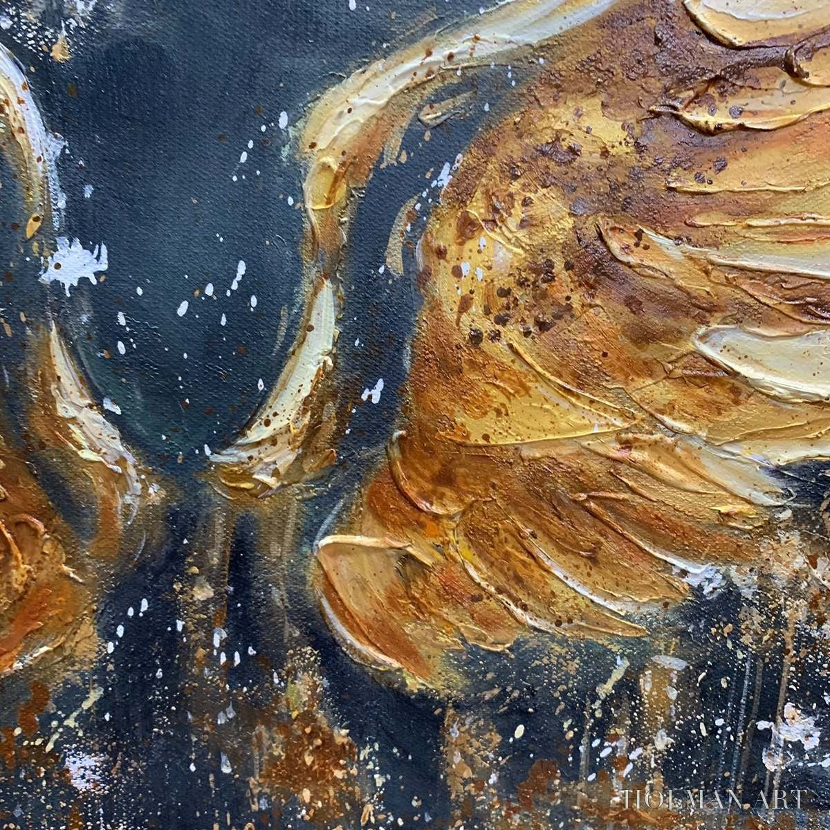 HOLMAN ART Golden Ascension – Textured Gold Wings Oil Painting on Black Canvas - image 3