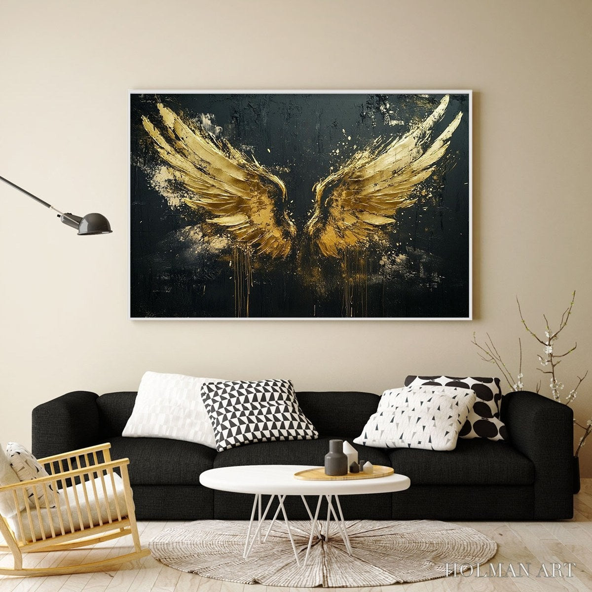HOLMAN ART Golden Ascension – Textured Gold Wings Oil Painting on Black Canvas - image 5