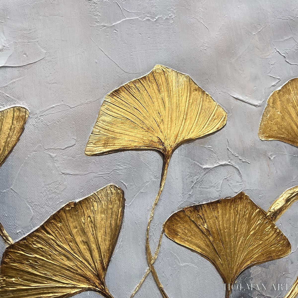 HOLMAN ART Golden Whispers – Textured Ginkgo Leaf Oil Painting in Gold - image 5