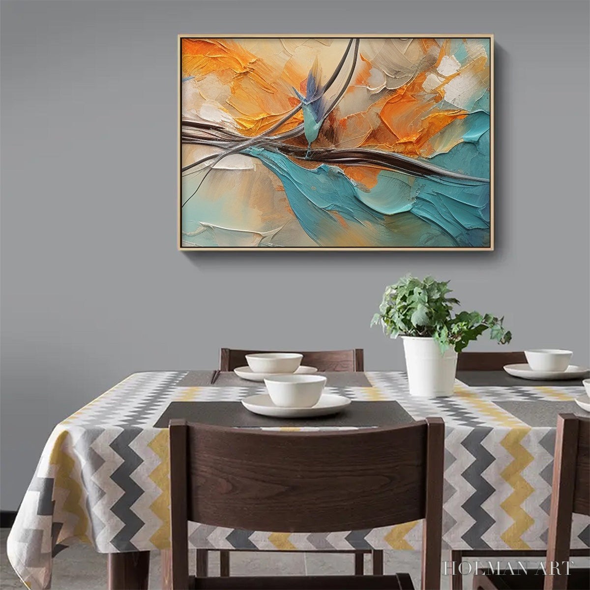 HOLMAN ART Azure Flight – Textured Abstract Oil Painting with Birds in Flight - image 2