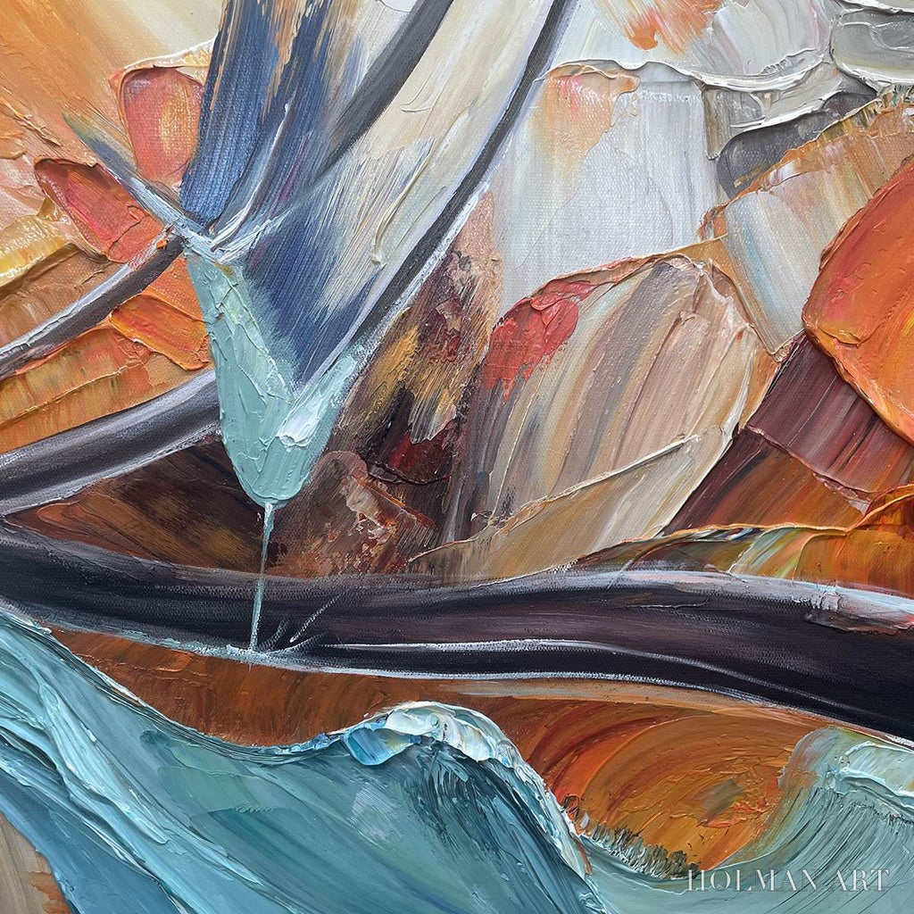 HOLMAN ART Azure Flight – Textured Abstract Oil Painting with Birds in Flight - image 3