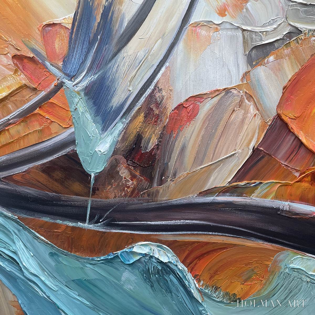 HOLMAN ART Azure Flight – Textured Abstract Oil Painting with Birds in Flight - image 3
