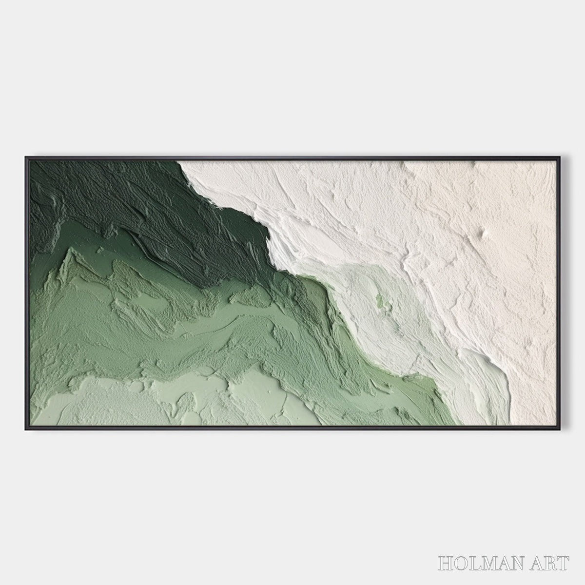 HOLMAN ART Emerald Flow – Textured Abstract Green and White Oil Painting - image 1
