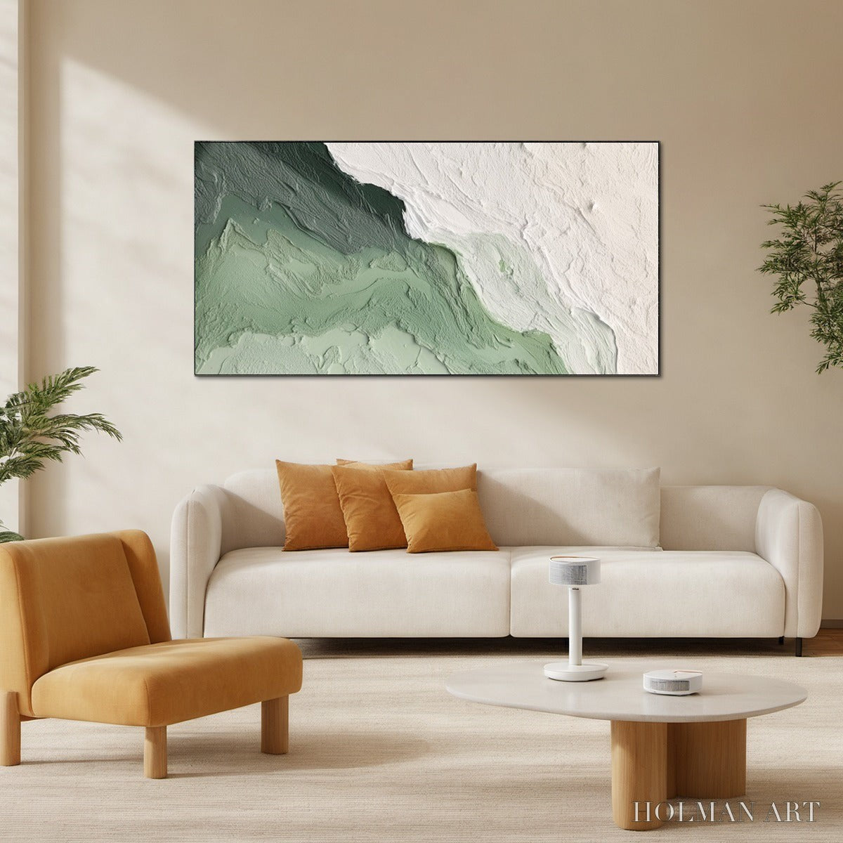 HOLMAN ART Emerald Flow – Textured Abstract Green and White Oil Painting - image 2