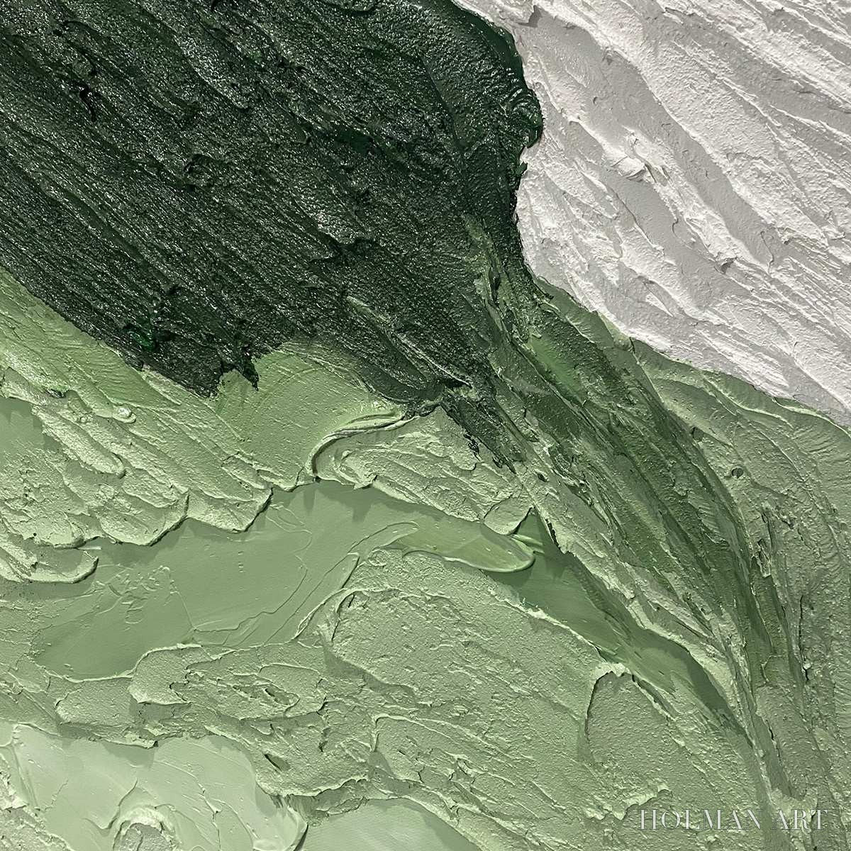 HOLMAN ART Emerald Flow – Textured Abstract Green and White Oil Painting - image 5