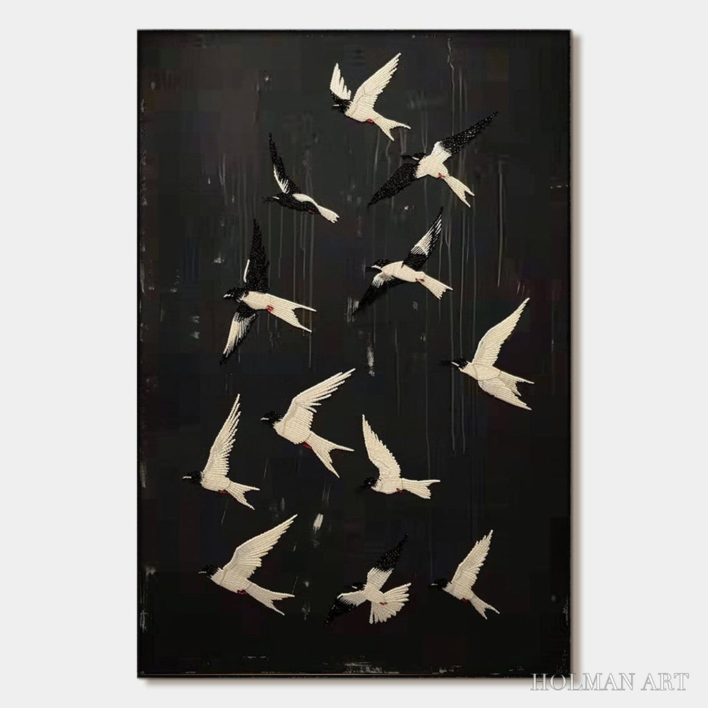 HOLMAN ART Ascension – Beaded Birds on Textured Canvas - image 1