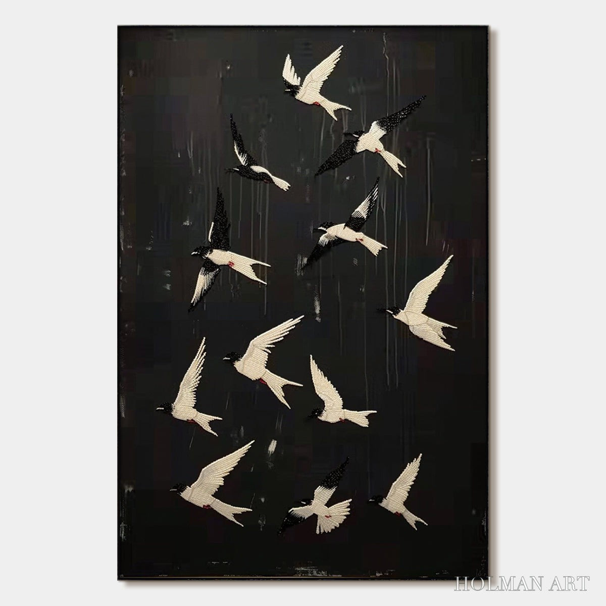 HOLMAN ART Ascension – Beaded Birds on Textured Canvas - image 1