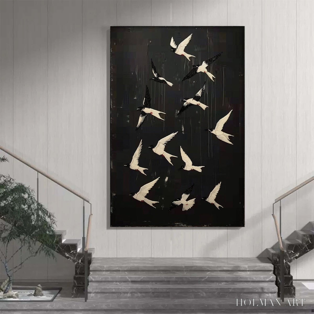 HOLMAN ART Ascension – Beaded Birds on Textured Canvas - image 2