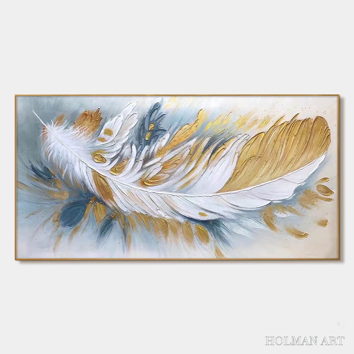 HOLMAN ART Gilded Plume – Textured Feather Oil Painting Canvas - image 1