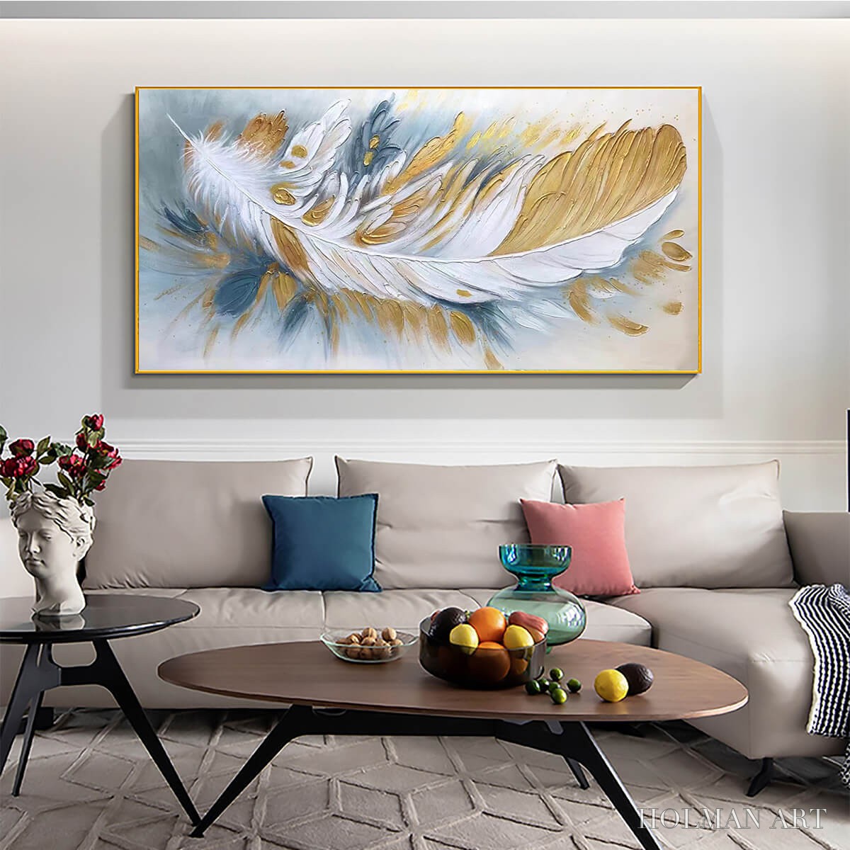 HOLMAN ART Gilded Plume – Textured Feather Oil Painting Canvas - image 2