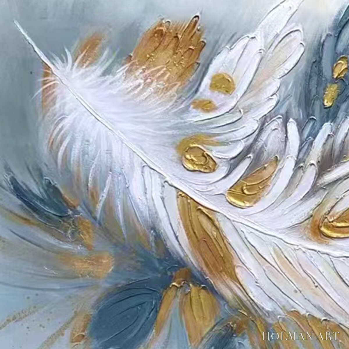 HOLMAN ART Gilded Plume – Textured Feather Oil Painting Canvas - image 3