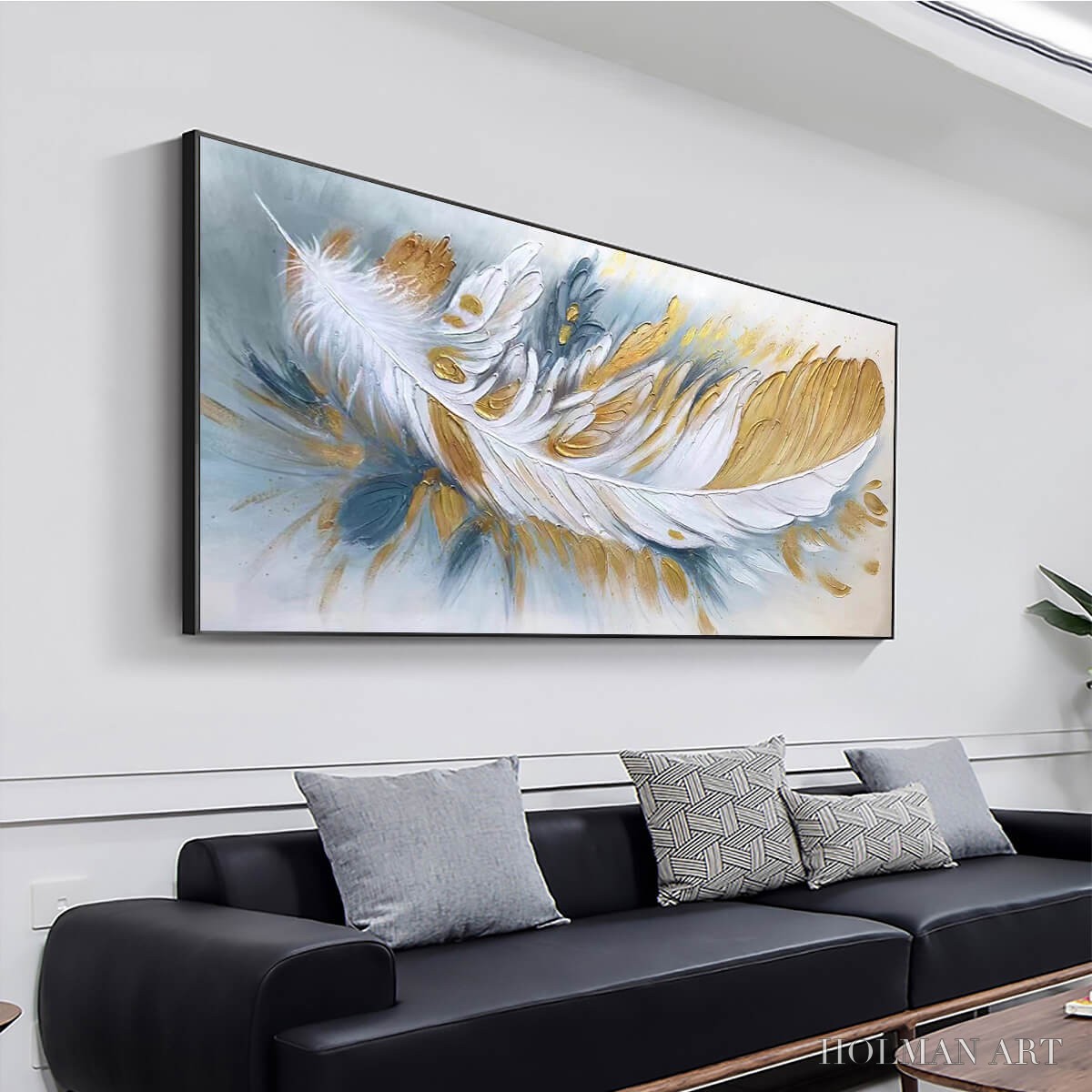 HOLMAN ART Gilded Plume – Textured Feather Oil Painting Canvas - image 4