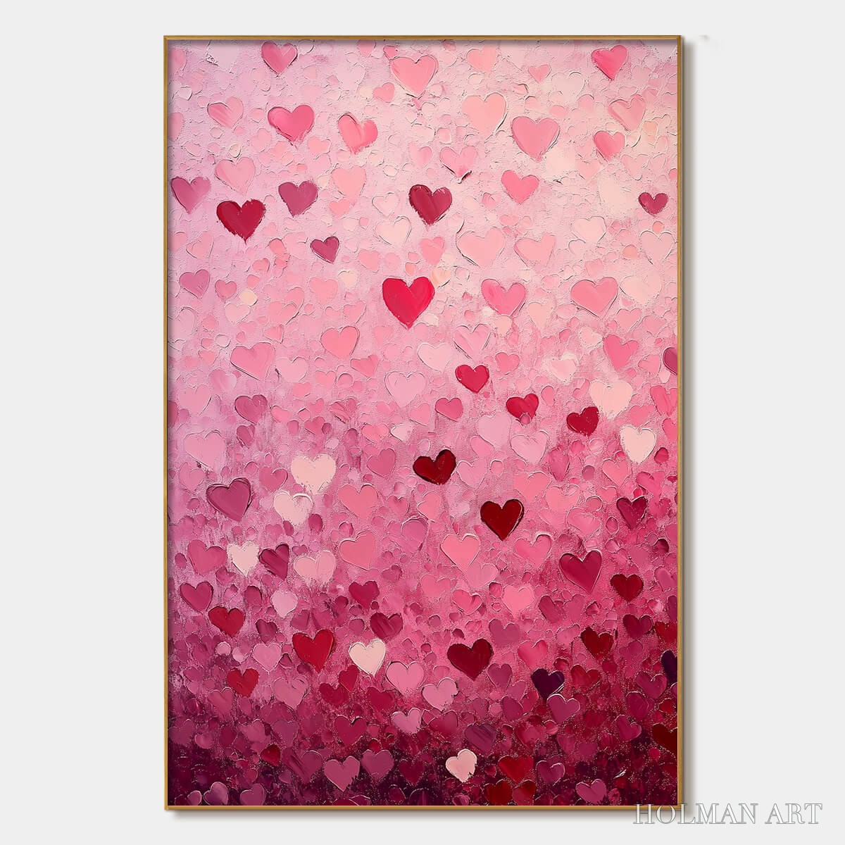 HOLMAN ART Heart Rain – Textured Impasto Abstract Oil Painting in Pink and Red - image 1