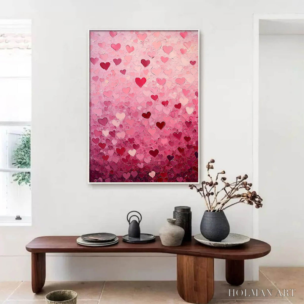 HOLMAN ART Heart Rain – Textured Impasto Abstract Oil Painting in Pink and Red - image 2
