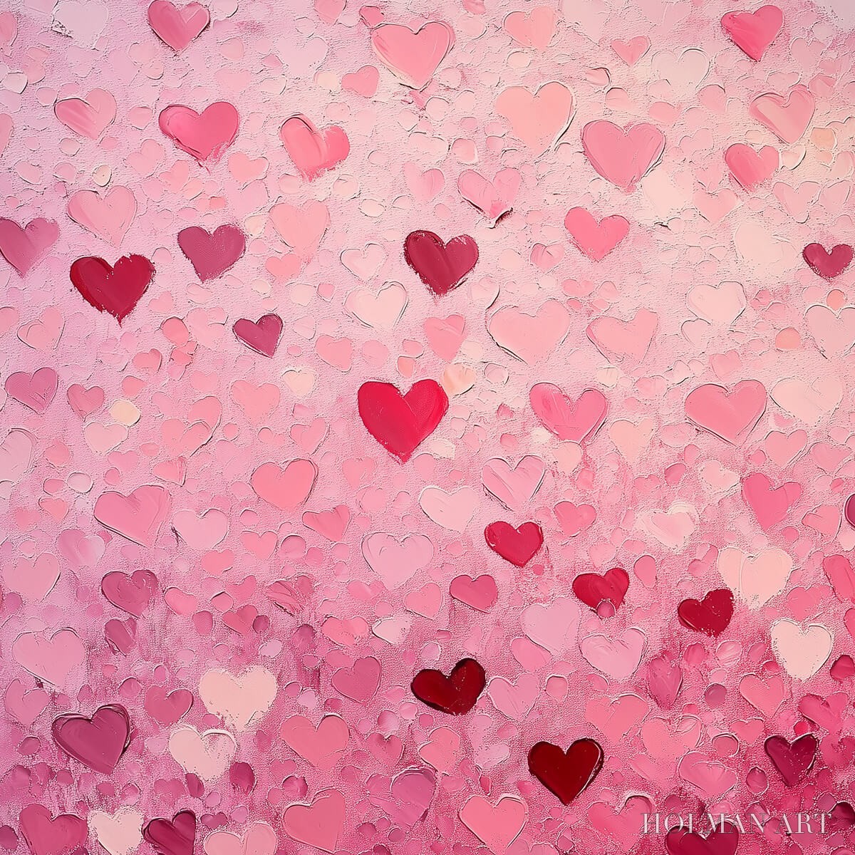HOLMAN ART Heart Rain – Textured Impasto Abstract Oil Painting in Pink and Red - image 3