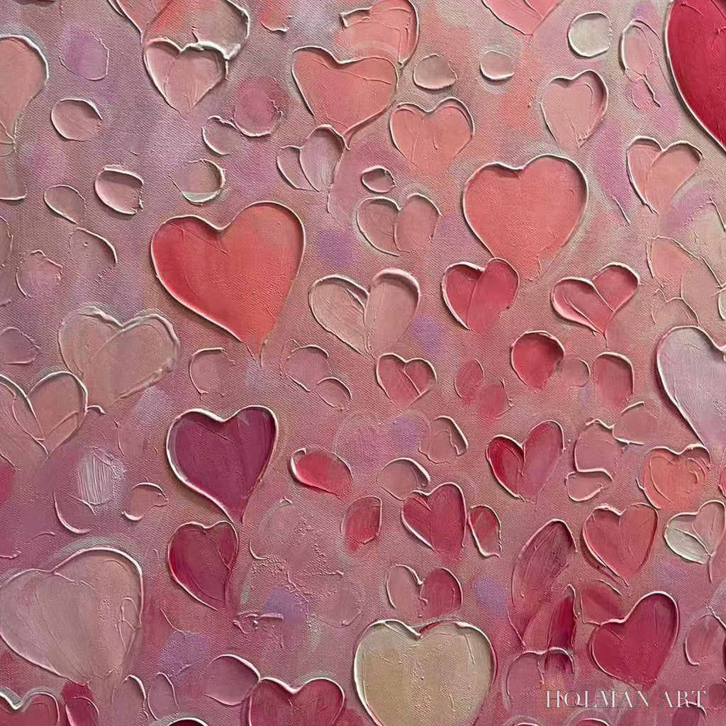 HOLMAN ART Heart Rain – Textured Impasto Abstract Oil Painting in Pink and Red - image 4