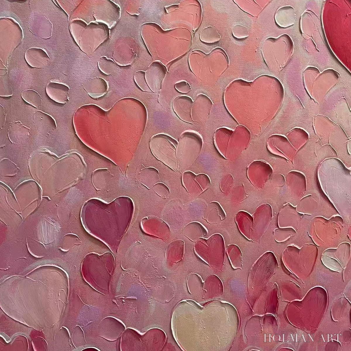 HOLMAN ART Heart Rain – Textured Impasto Abstract Oil Painting in Pink and Red - image 4