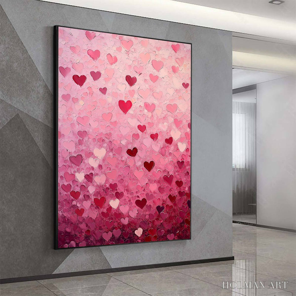 HOLMAN ART Heart Rain – Textured Impasto Abstract Oil Painting in Pink and Red - image 5