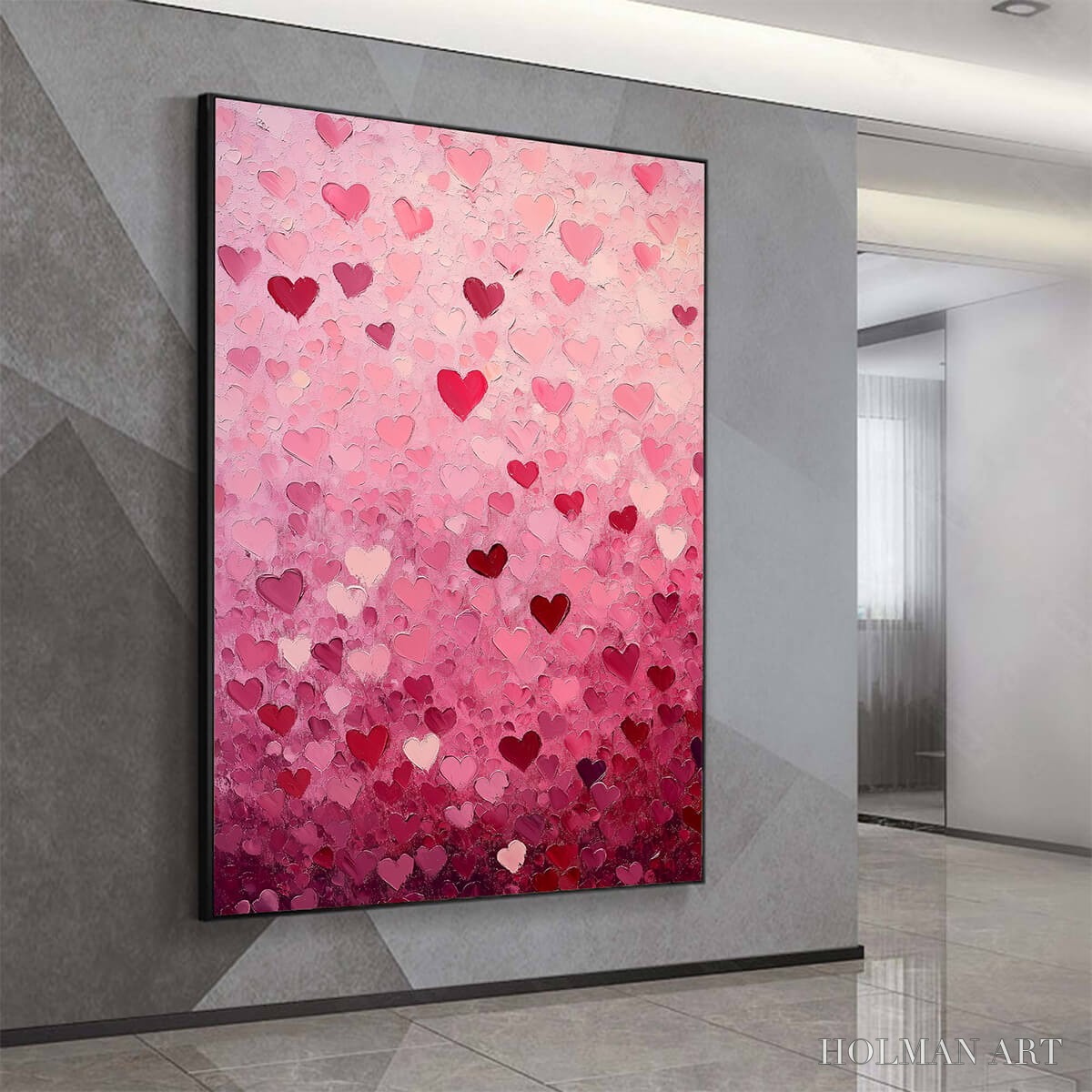 HOLMAN ART Heart Rain – Textured Impasto Abstract Oil Painting in Pink and Red - image 5