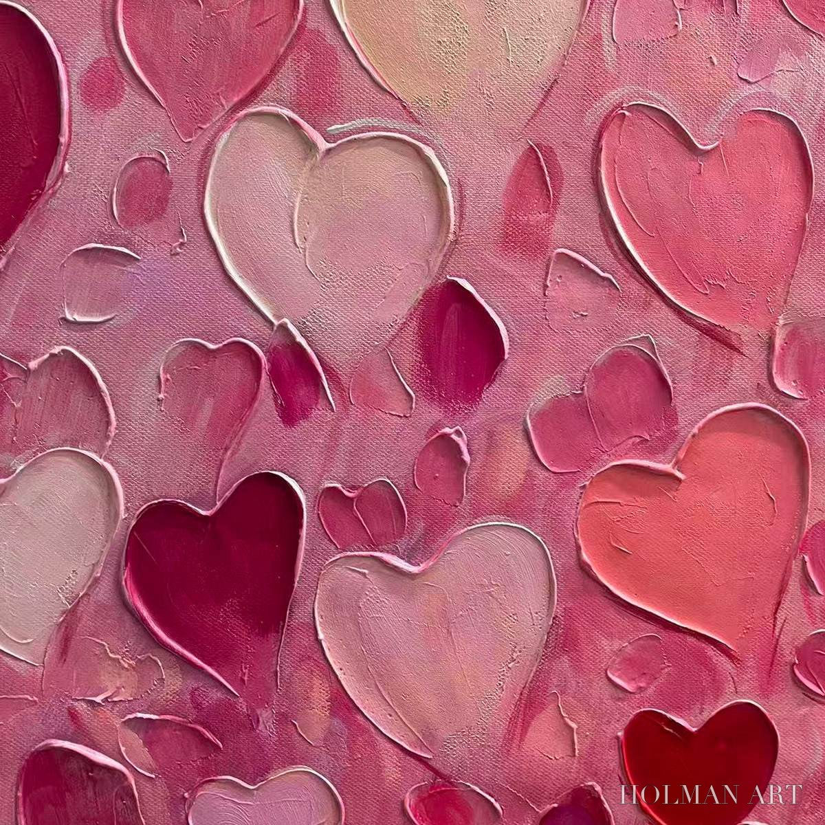 HOLMAN ART Heart Rain – Textured Impasto Abstract Oil Painting in Pink and Red - image 6