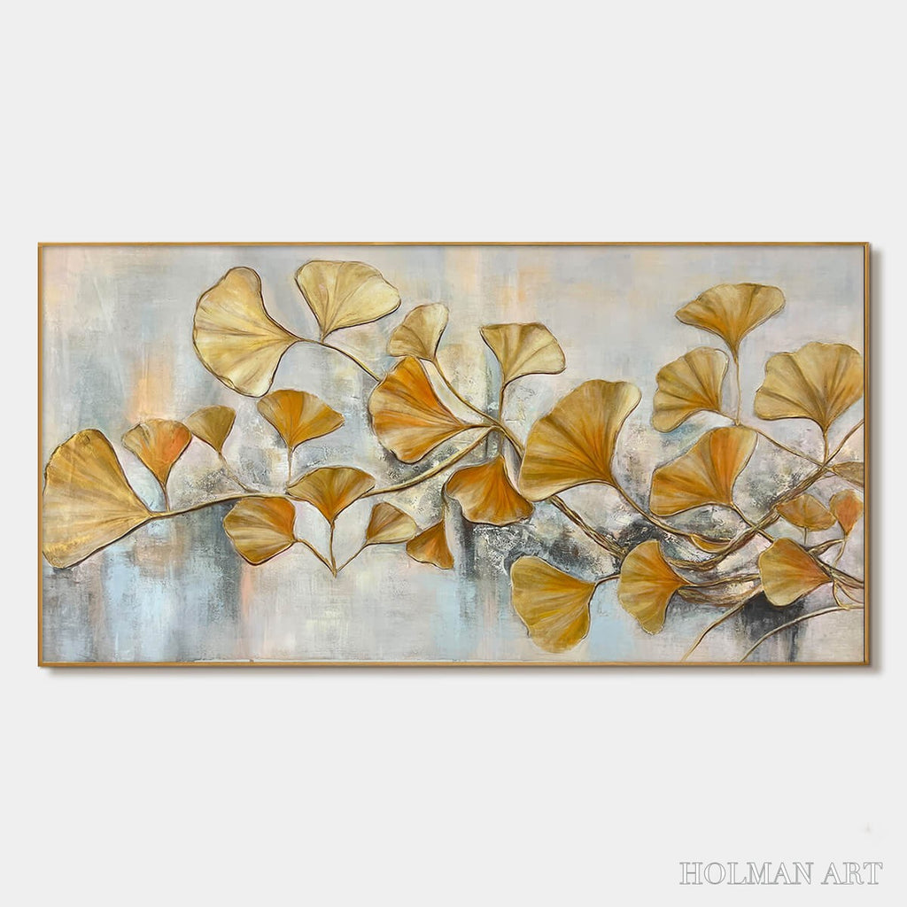 HOLMAN ART Golden Ginkgo – Textured Gold Leaf Oil Painting on Canvas - image 1