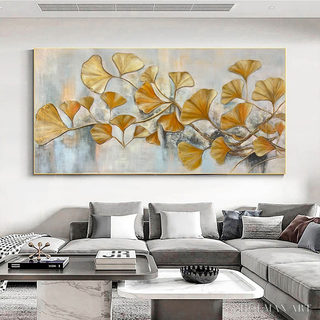 HOLMAN ART Golden Ginkgo – Textured Gold Leaf Oil Painting on Canvas - image 2