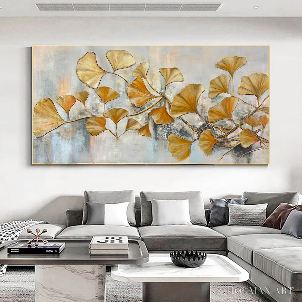 HOLMAN ART Golden Ginkgo – Textured Gold Leaf Oil Painting on Canvas - image 2
