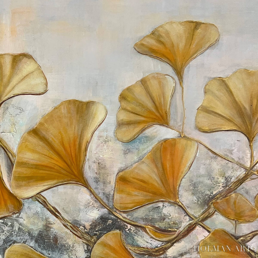 HOLMAN ART Golden Ginkgo – Textured Gold Leaf Oil Painting on Canvas - image 3