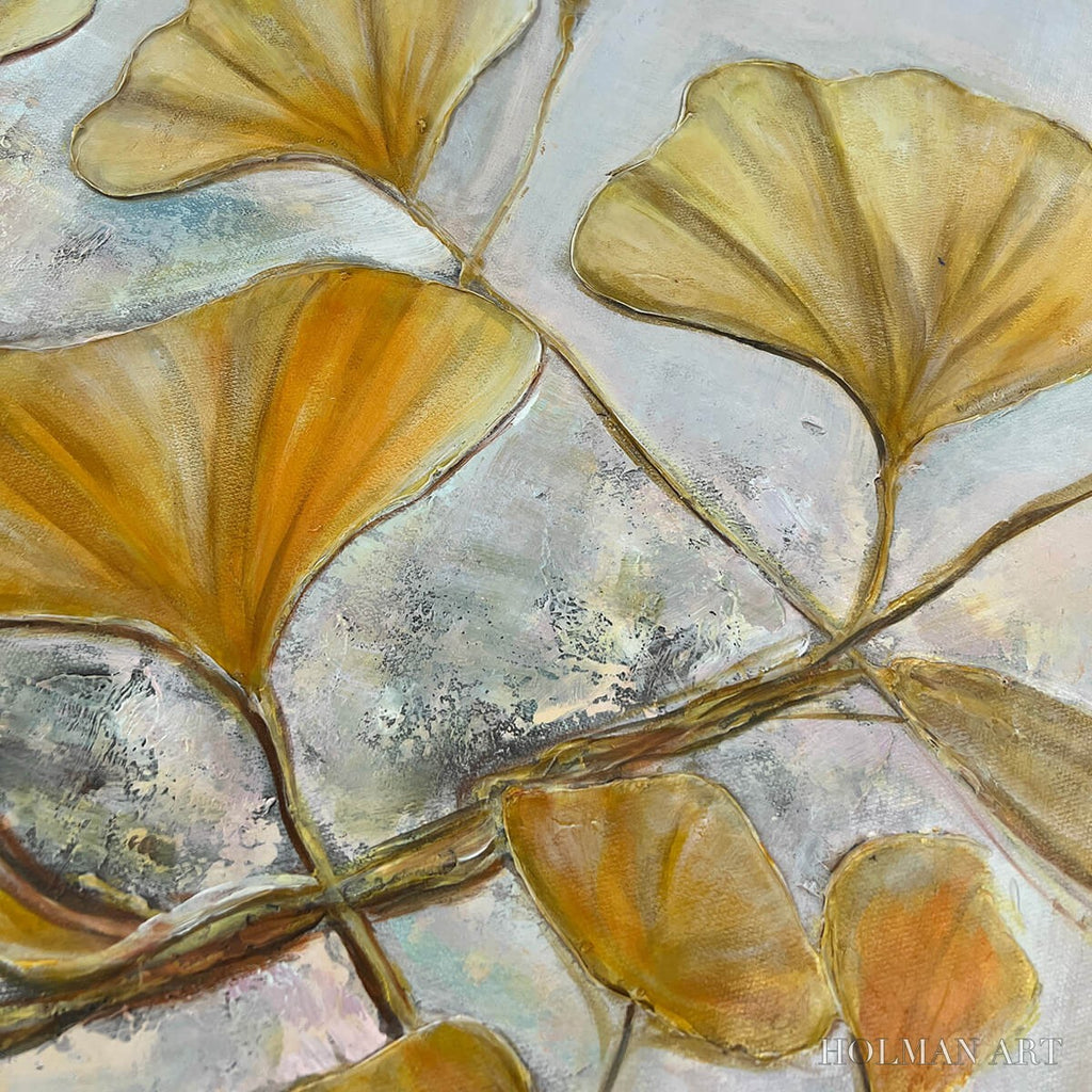 HOLMAN ART Golden Ginkgo – Textured Gold Leaf Oil Painting on Canvas - image 5