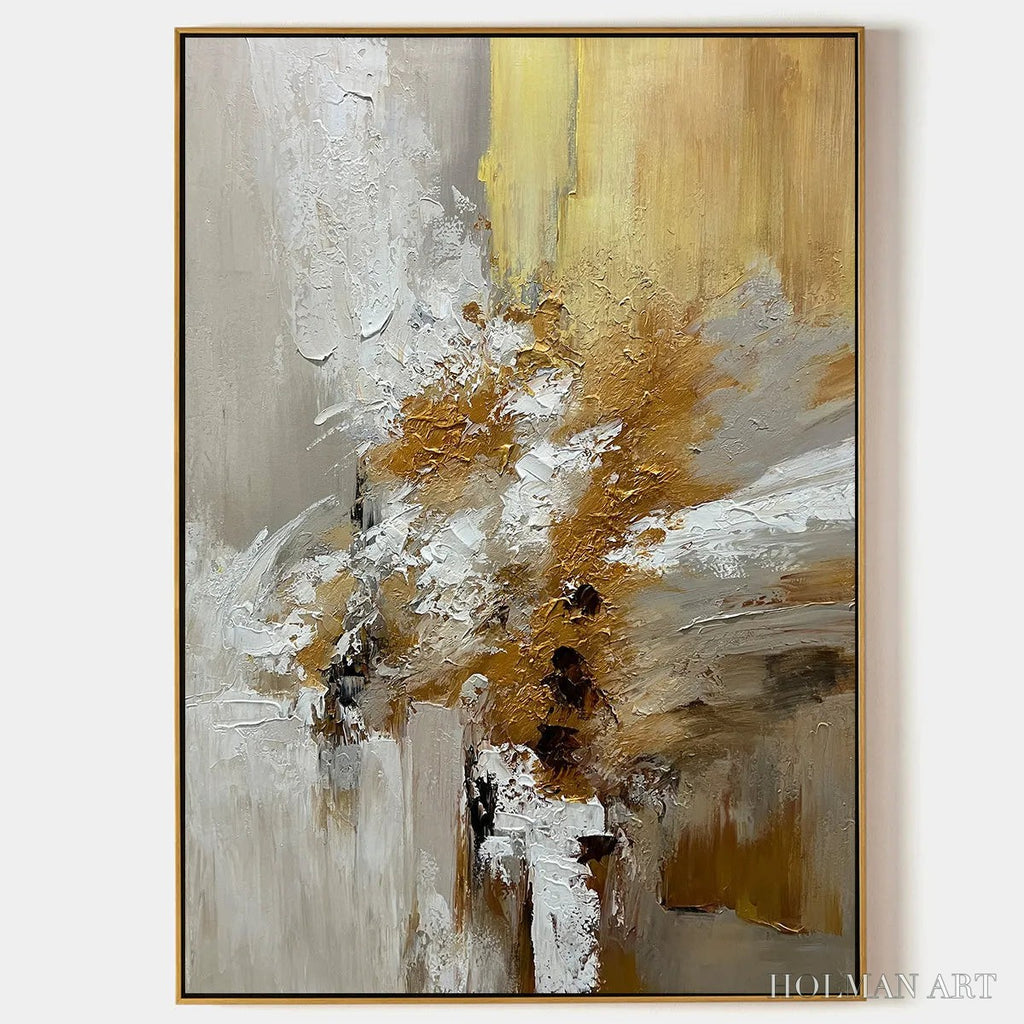 HOLMAN ART Golden Whispers – Textured Abstract Painting in Beige, White, and Gold - image 1