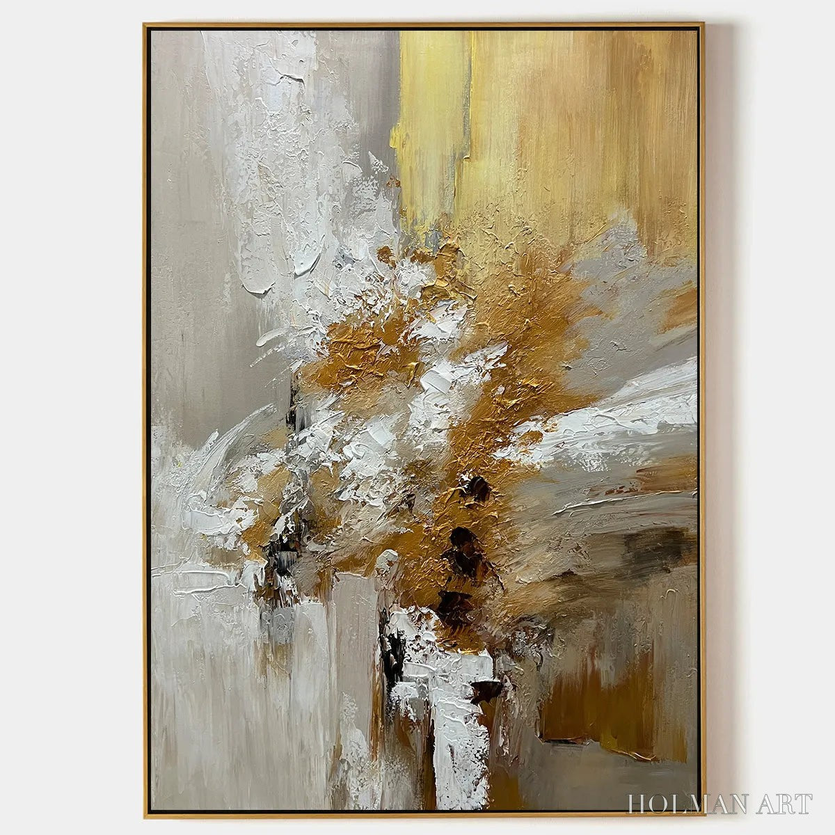 HOLMAN ART Golden Whispers – Textured Abstract Painting in Beige, White, and Gold - image 1