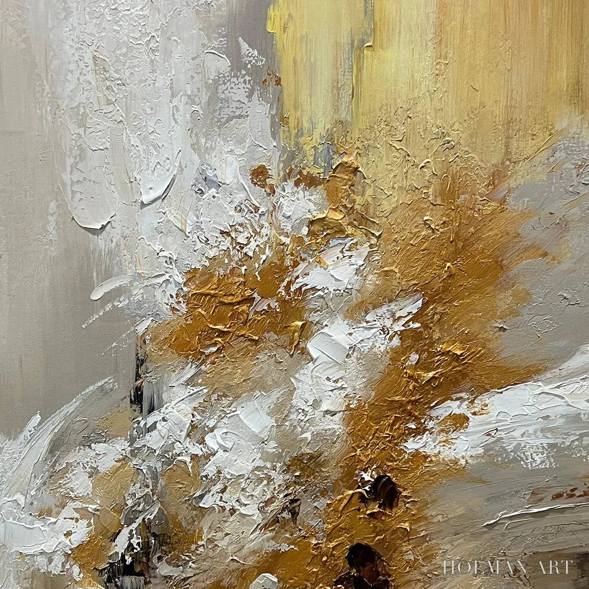 HOLMAN ART Golden Whispers – Textured Abstract Painting in Beige, White, and Gold - image 3