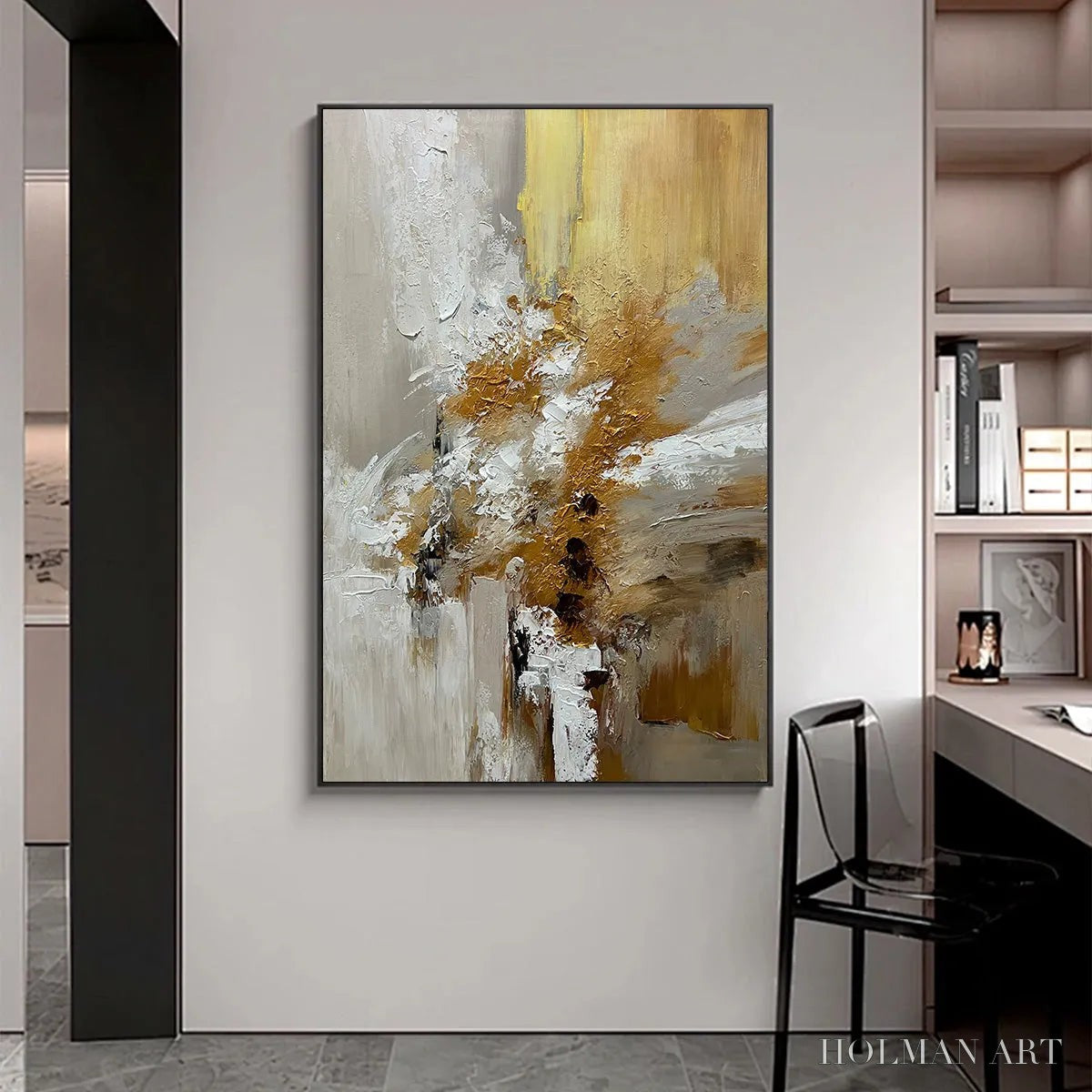 HOLMAN ART Golden Whispers – Textured Abstract Painting in Beige, White, and Gold - image 5