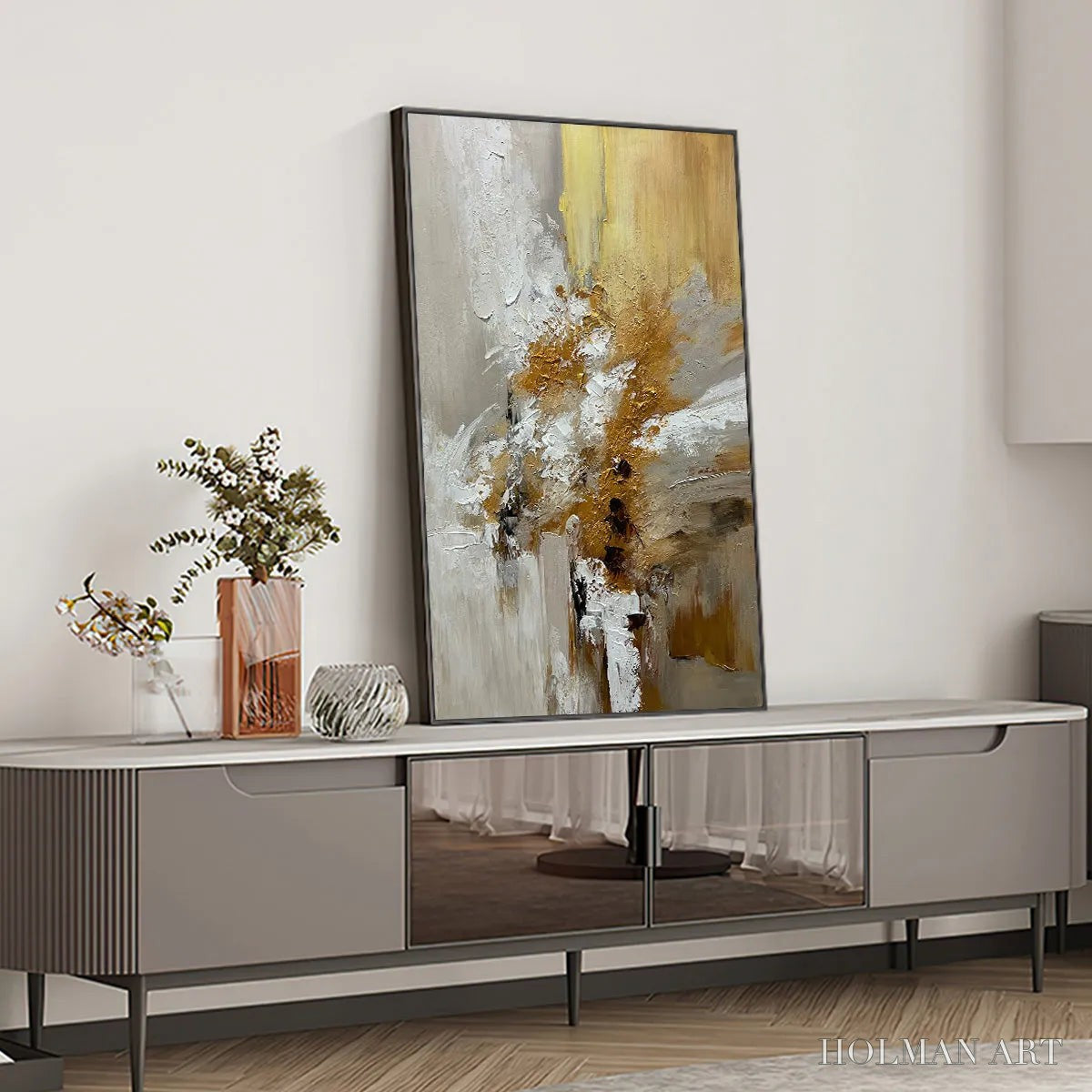 HOLMAN ART Golden Whispers – Textured Abstract Painting in Beige, White, and Gold - image 6