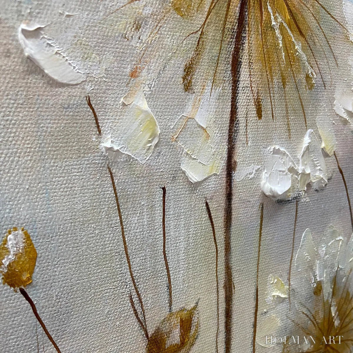 HOLMAN ART Whispers of Gold – Textured Dandelion Painting on Vertical Canvas - image 4
