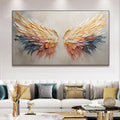 HOLMAN ART Golden Wings – Panoramic Angel Wings Painting, Textured , Gold, Beige, Living Room, Bedroom - image 2