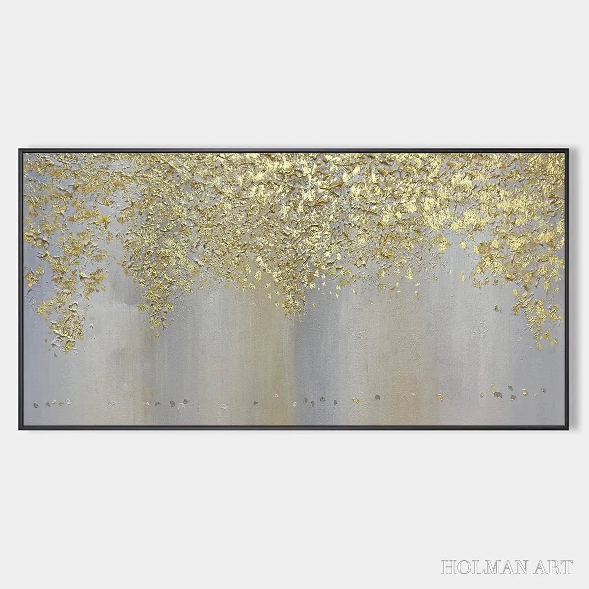 HOLMAN ART Golden Drizzle – Gold Leaf Abstract Painting, Grey and Gold , Horizontal Canvas, Modern Decor - image 1