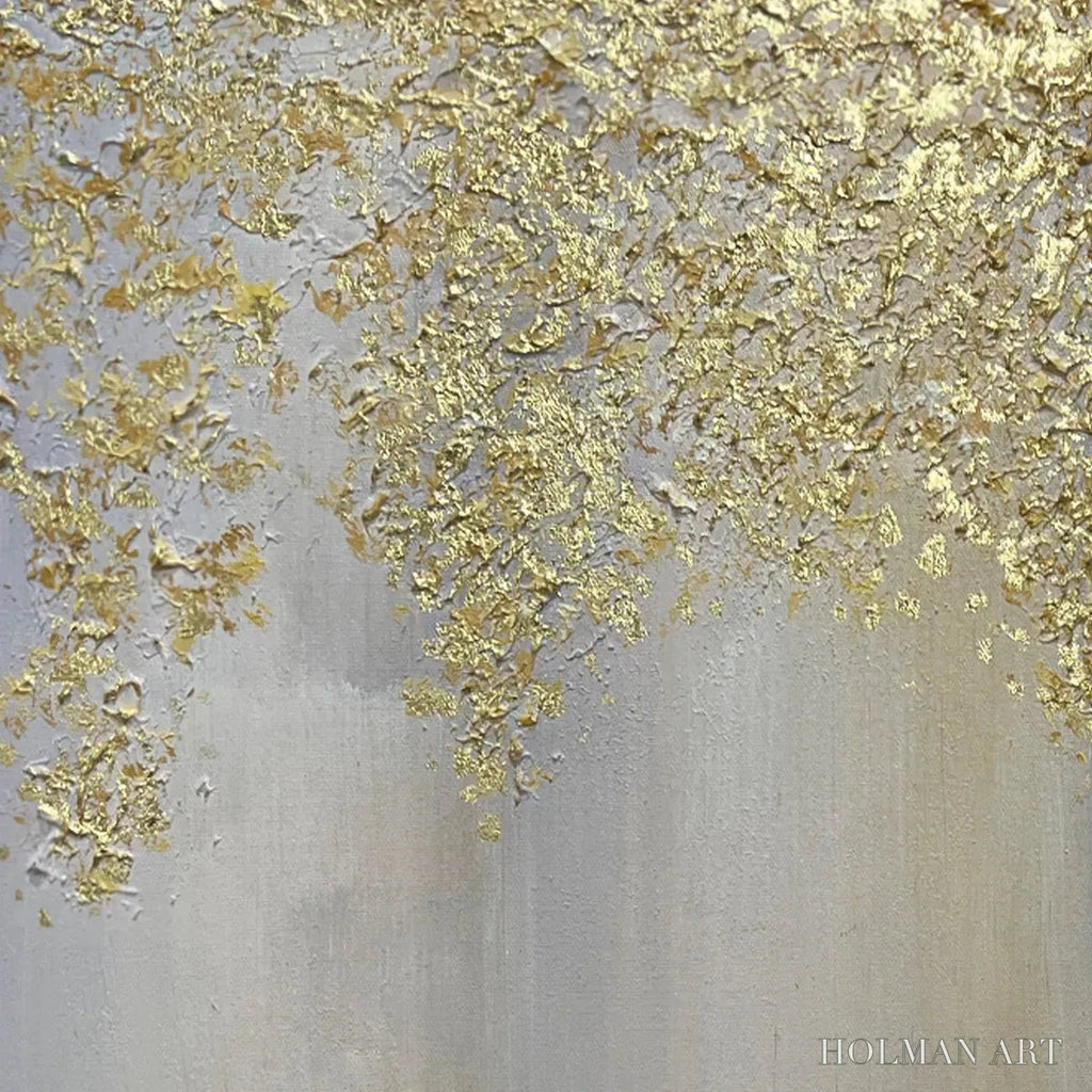 HOLMAN ART Golden Drizzle – Gold Leaf Abstract Painting, Grey and Gold , Horizontal Canvas, Modern Decor - image 3