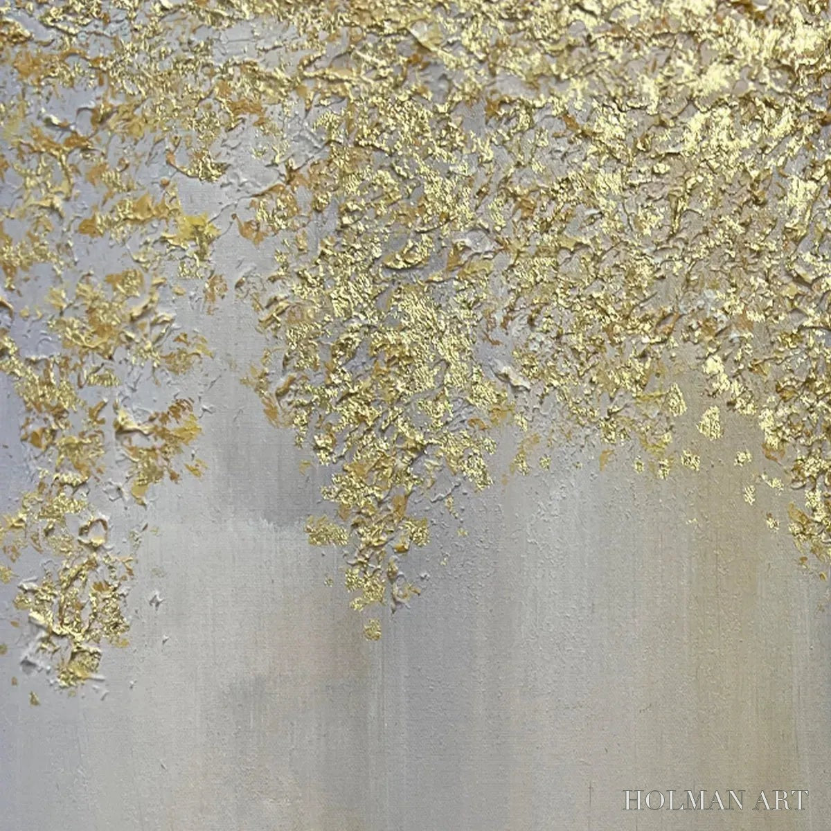 HOLMAN ART Golden Drizzle – Gold Leaf Abstract Painting, Grey and Gold , Horizontal Canvas, Modern Decor - image 3